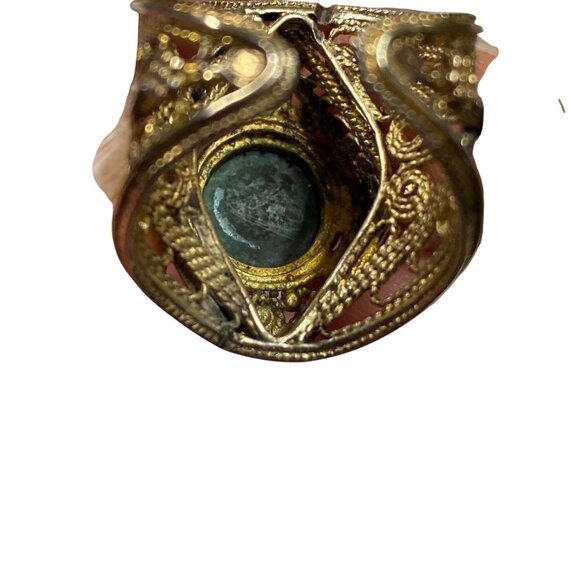 Vtg 10K Yellow Gold Over Sterling Silver Filigree Eilat Stone Ring Size 8 - Picture 10 of 13